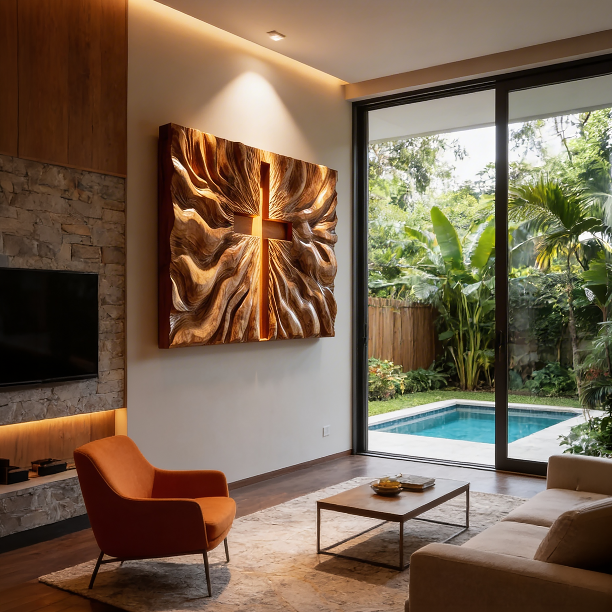 Modern Illuminated Cross Wood Wall Art For Living Room Decor