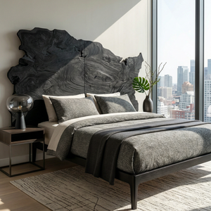 Organic Natural Wood Headboard For Minimalist Japandi Bedroom Design