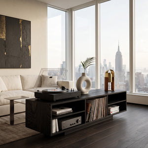 Contemporary Record Player Cabinet With Open Shelves For Living Room