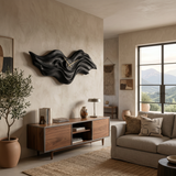 Organic Wood Wall Clock With Wave Sculpture For Living Interior