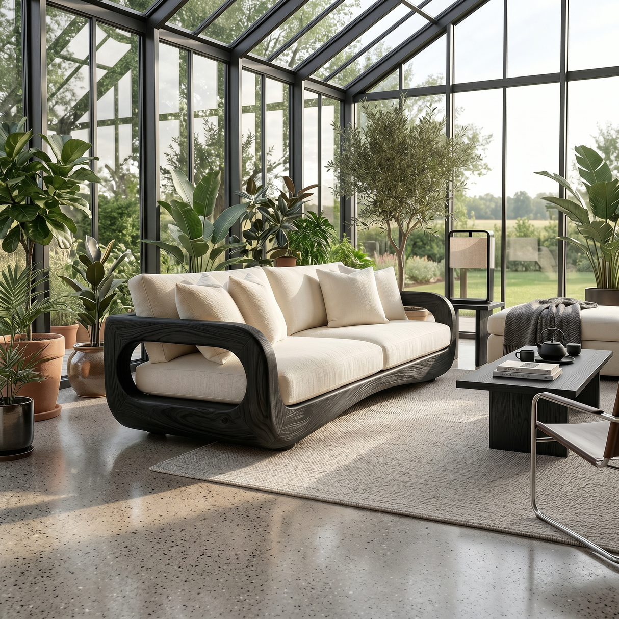 Modern Curved Wooden Sofa For Luxury Penthouse Interior Decor