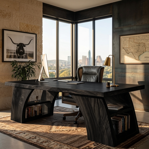 Contemporary Wooden Desk With Open Shelving For Home Office