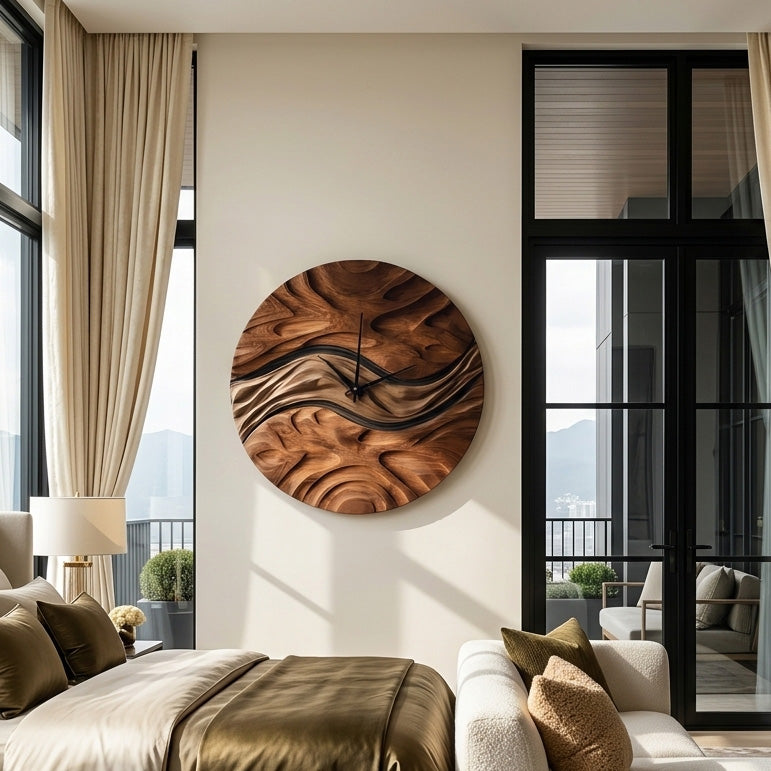Minimal Sculptural Wooden Wall Clock For Living Room