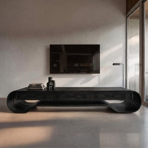 Sculpted Curved Media Console With Storage For Living Room