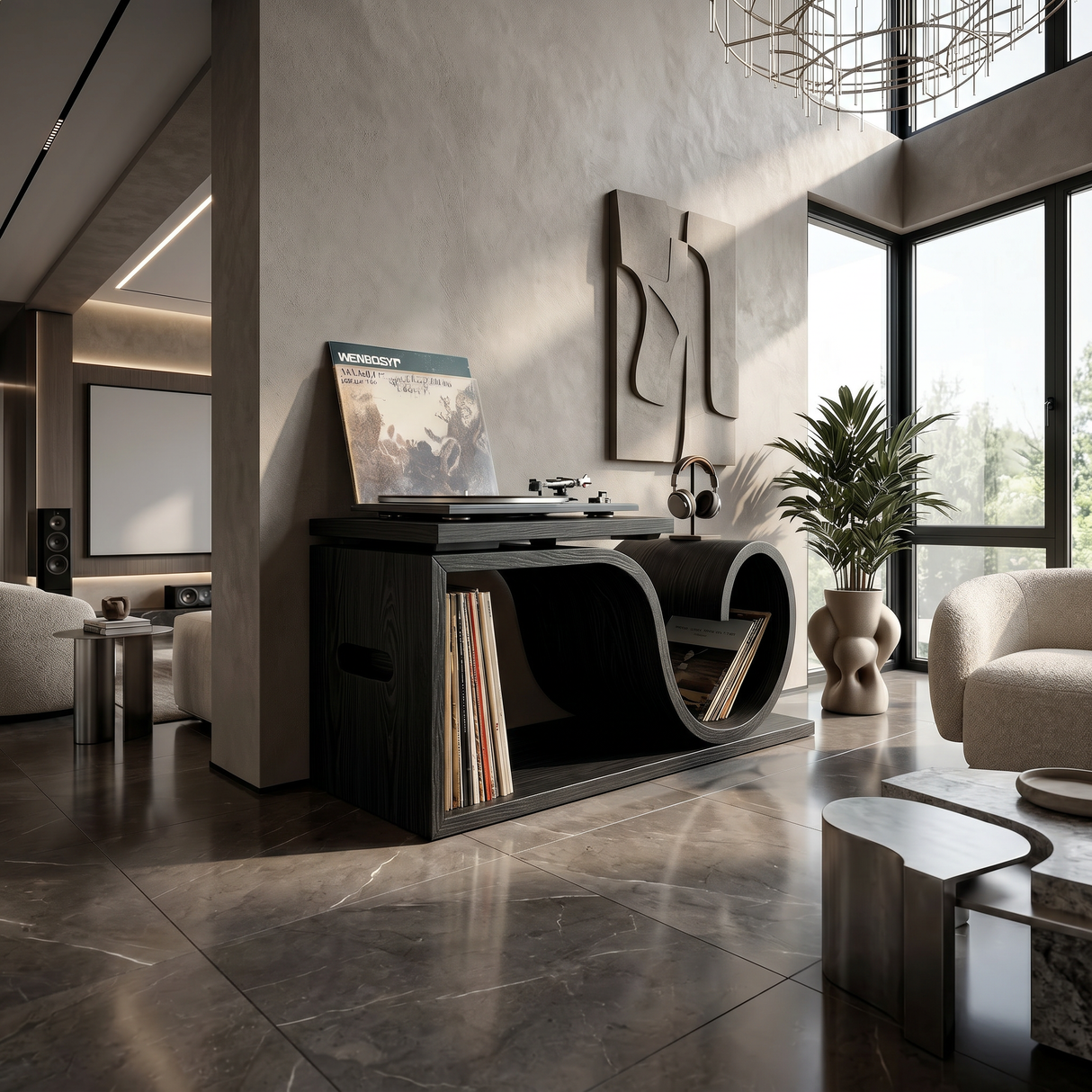 Japandi Wave Record Player Cabinet Wellness Room