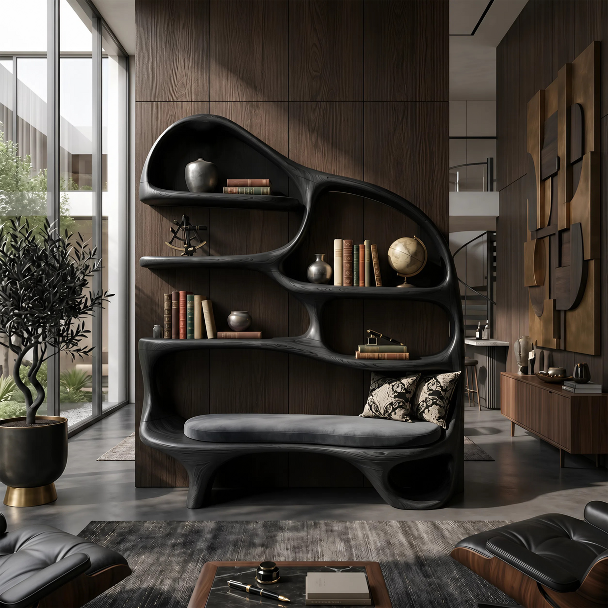 Modern Reading Nook Bookcase For Contemporary Living Room