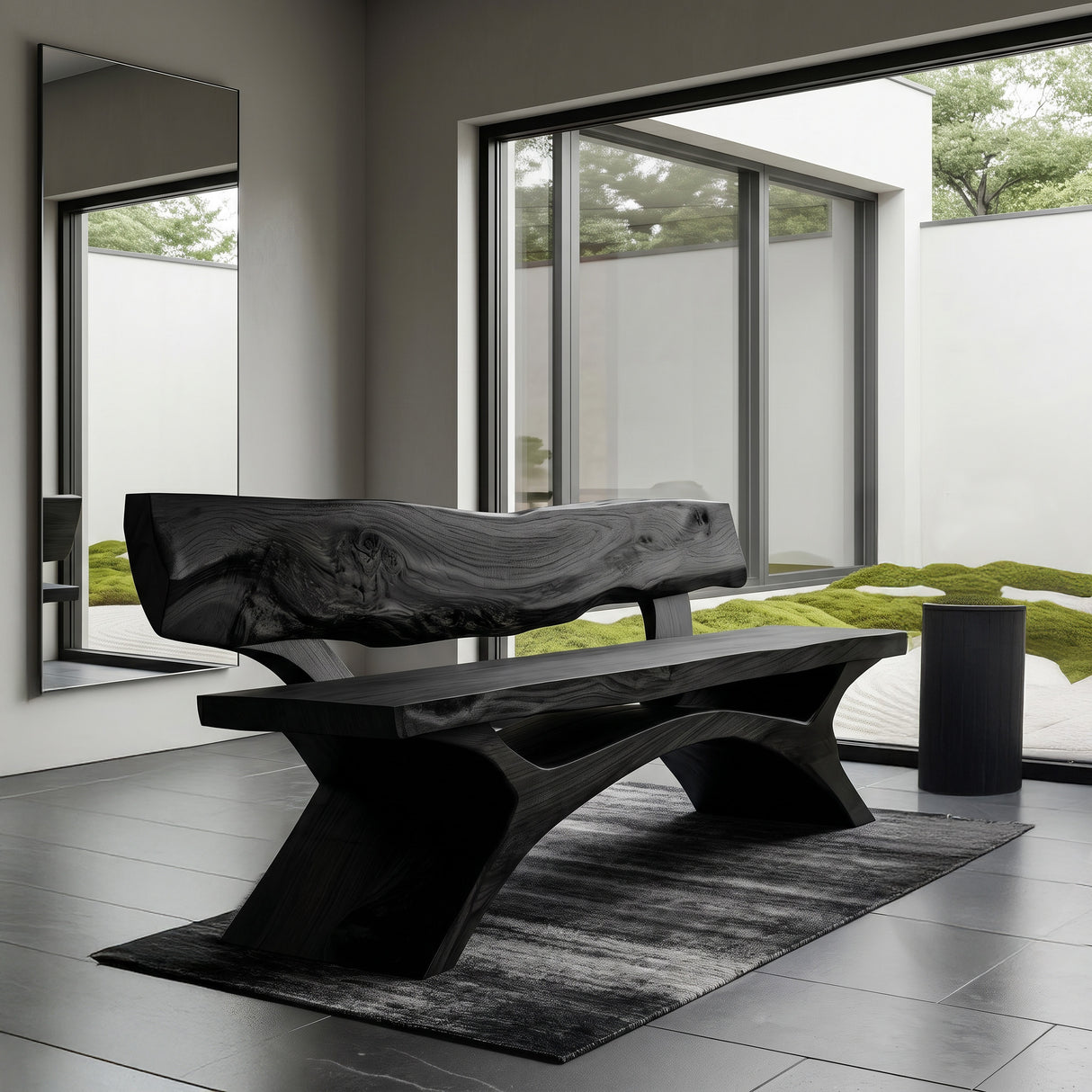 Contemporary Wooden Bench With Live Edge Backrest For Living Room