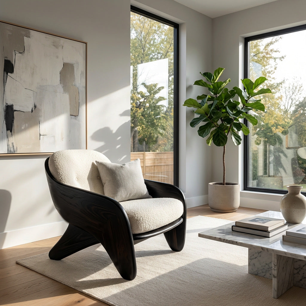 Modern Natural Wood Chair For Bedroom Reading Corner