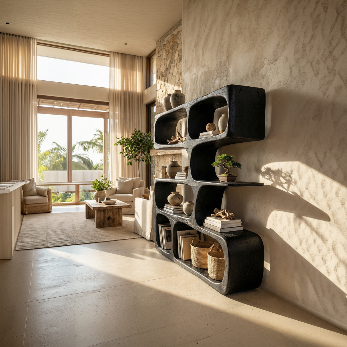 Minimalist Modern Sculptural Bookshelf Living Room Decor