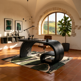 Contemporary Sculpted Desk With Side Shelf For Studio Interior