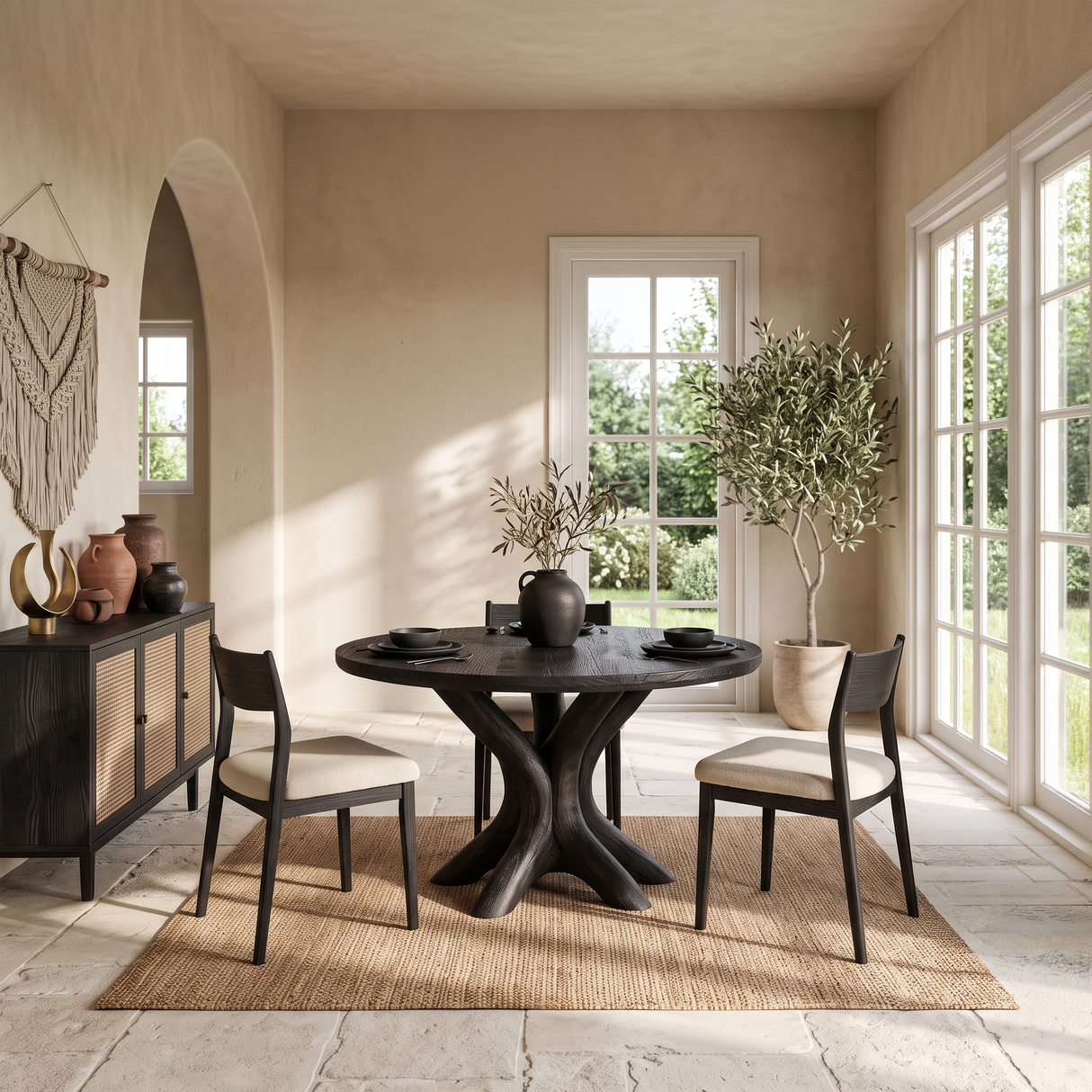 Organic Round Dining Table Sculptural Tree Root Pedestal For Dining Room