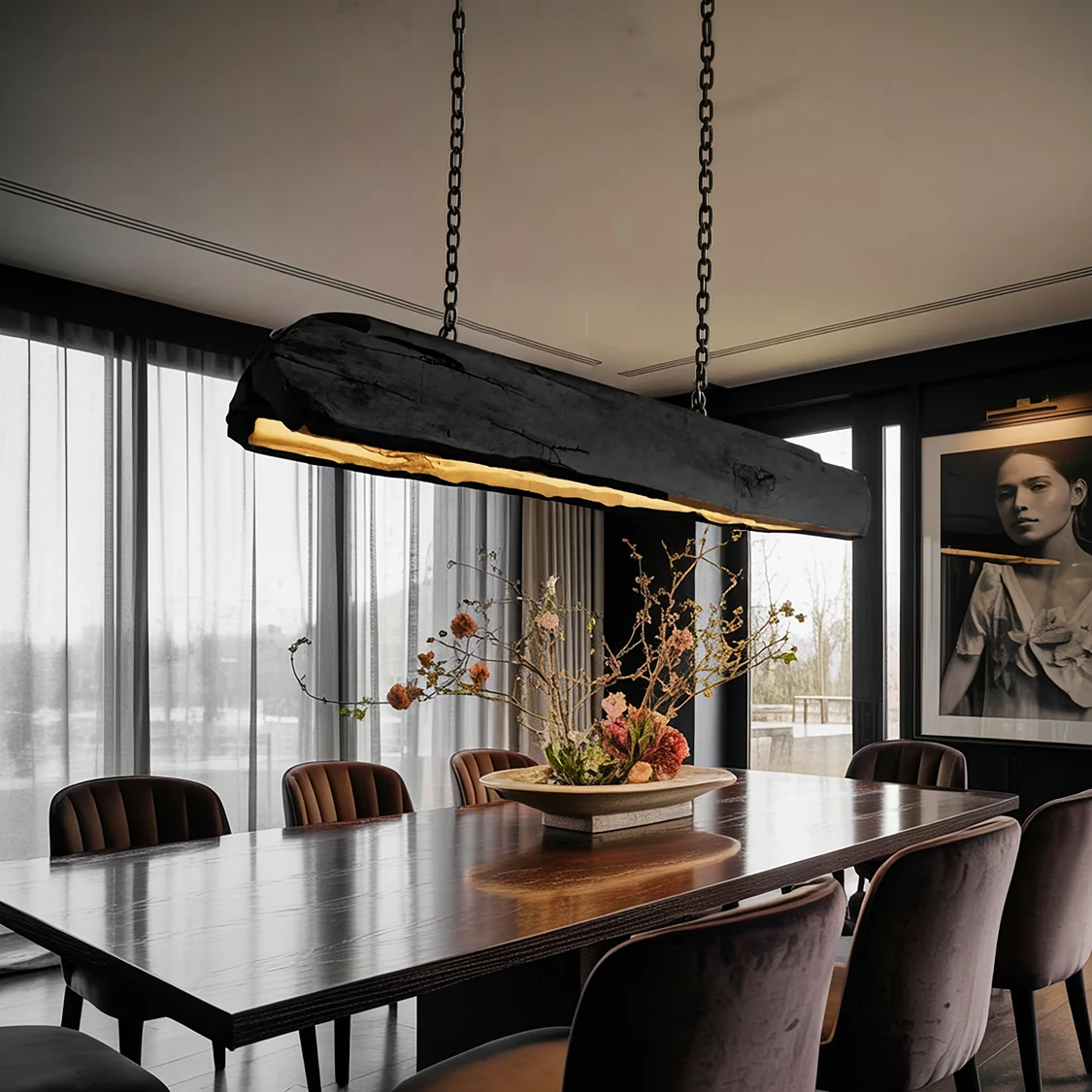 Rustic Log Beam Pendant Lighting For Kitchen Island