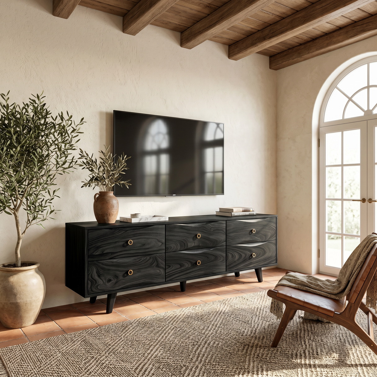Mid Century Curved TV Cabinet For Living Space