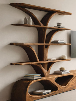 Organic TV Shelf With Tree Shape Bookshelf For Living Room