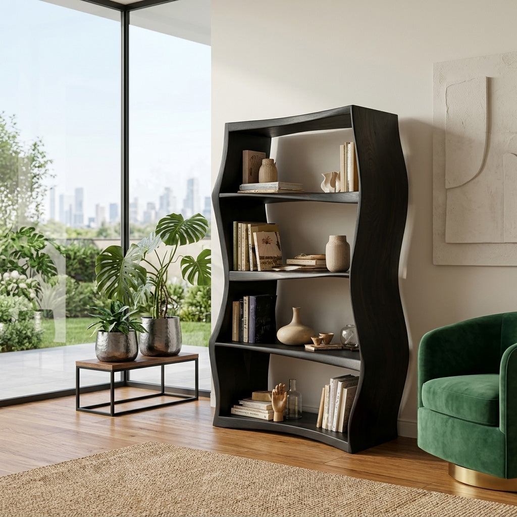 Elegant Natural Wood Bookshelf For Living Room Storage
