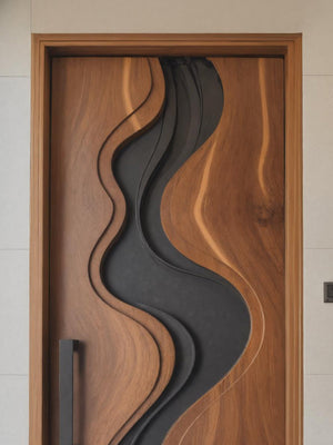 Modern Carved Door With Wave Design For Interior Or Entryway
