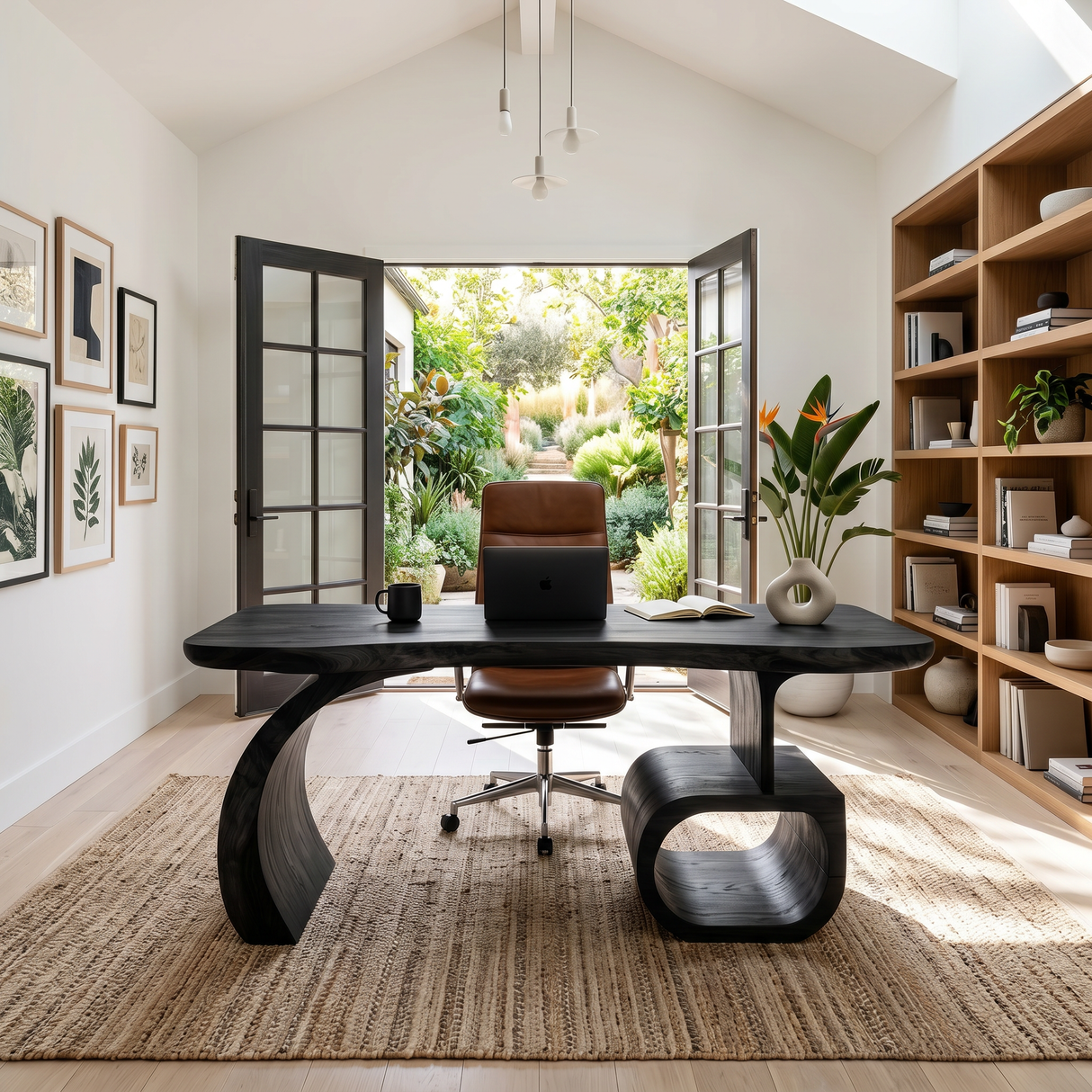 Scandinavian Organic Desk With Display Shelf For Workspace