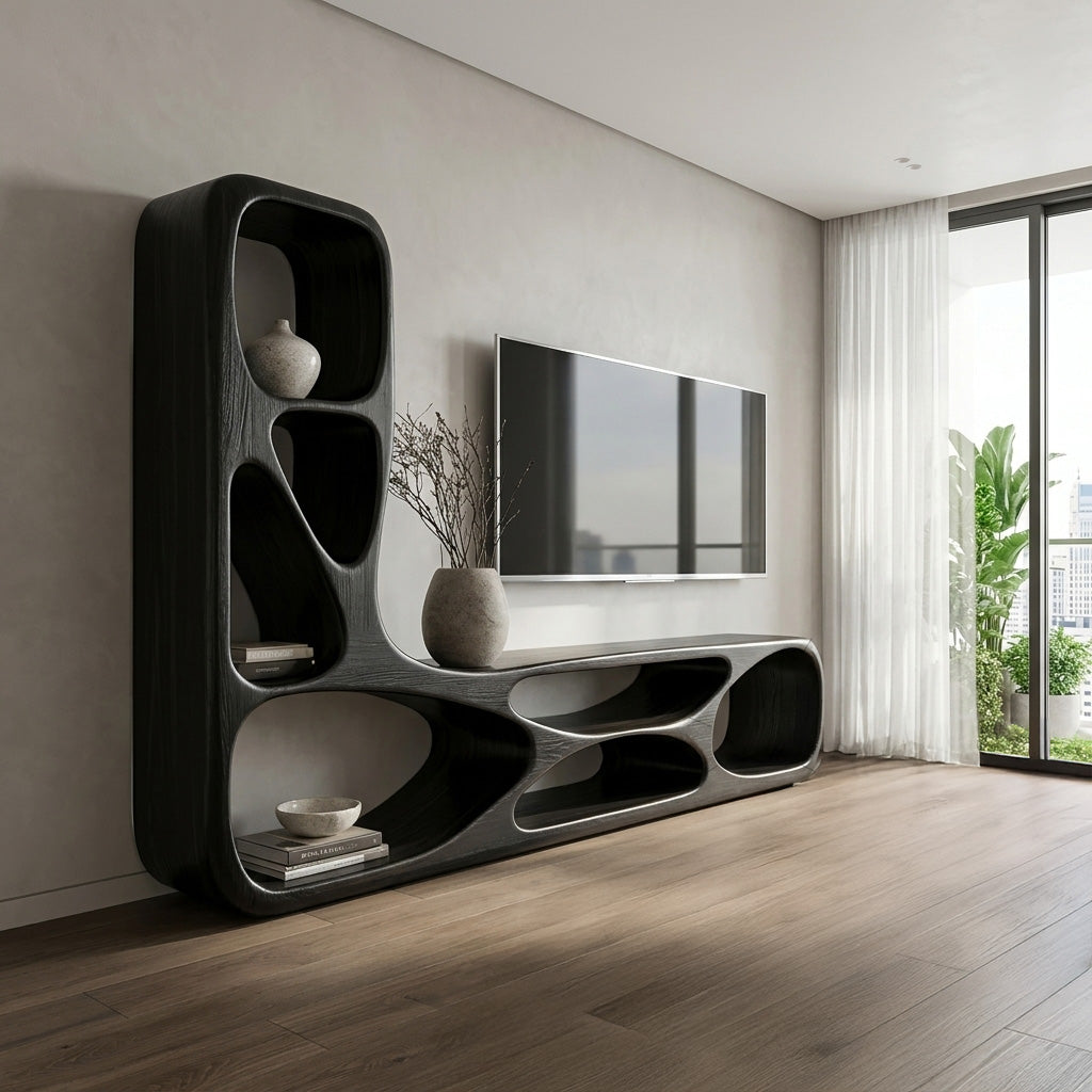 Organic Natural Wood TV Wall Unit For Living Room