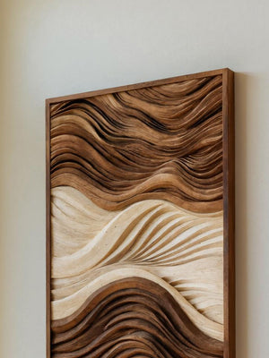 Vertical Sculptural Wall Art With Wave Carved Design For Entryway