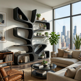 Organic Wooden Bookcase With Sculptural Form For Living Space