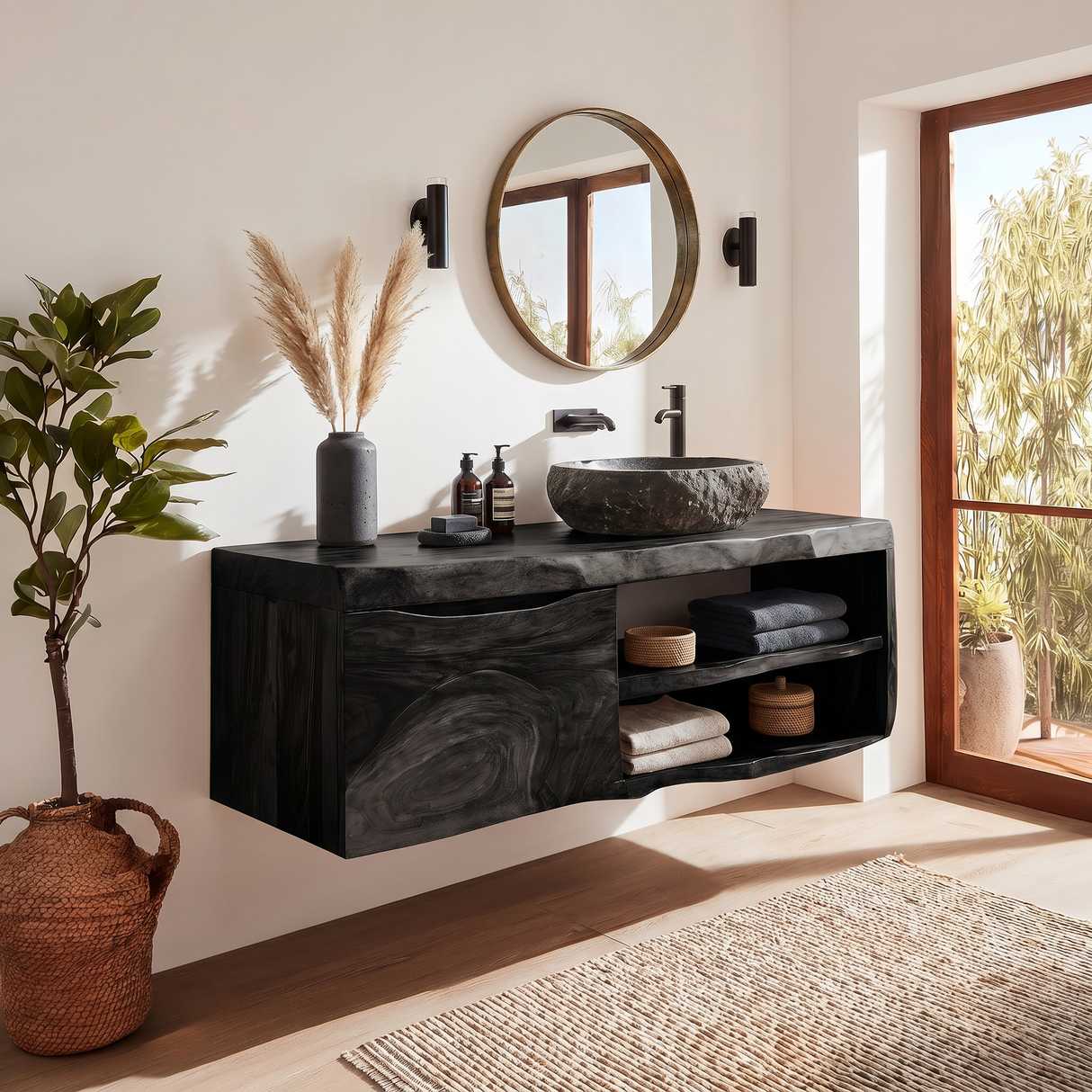 Organic Floating Bathroom Vanity Tropical Spa Retreat