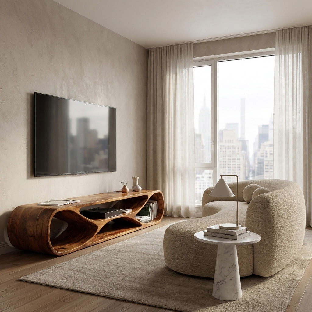 Contemporary Curved Wood TV Stand For Modern Living Room