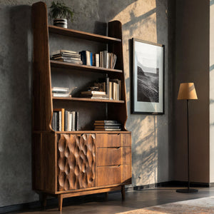 Organic Carved Solid Wood Display Cabinet Bookshelf