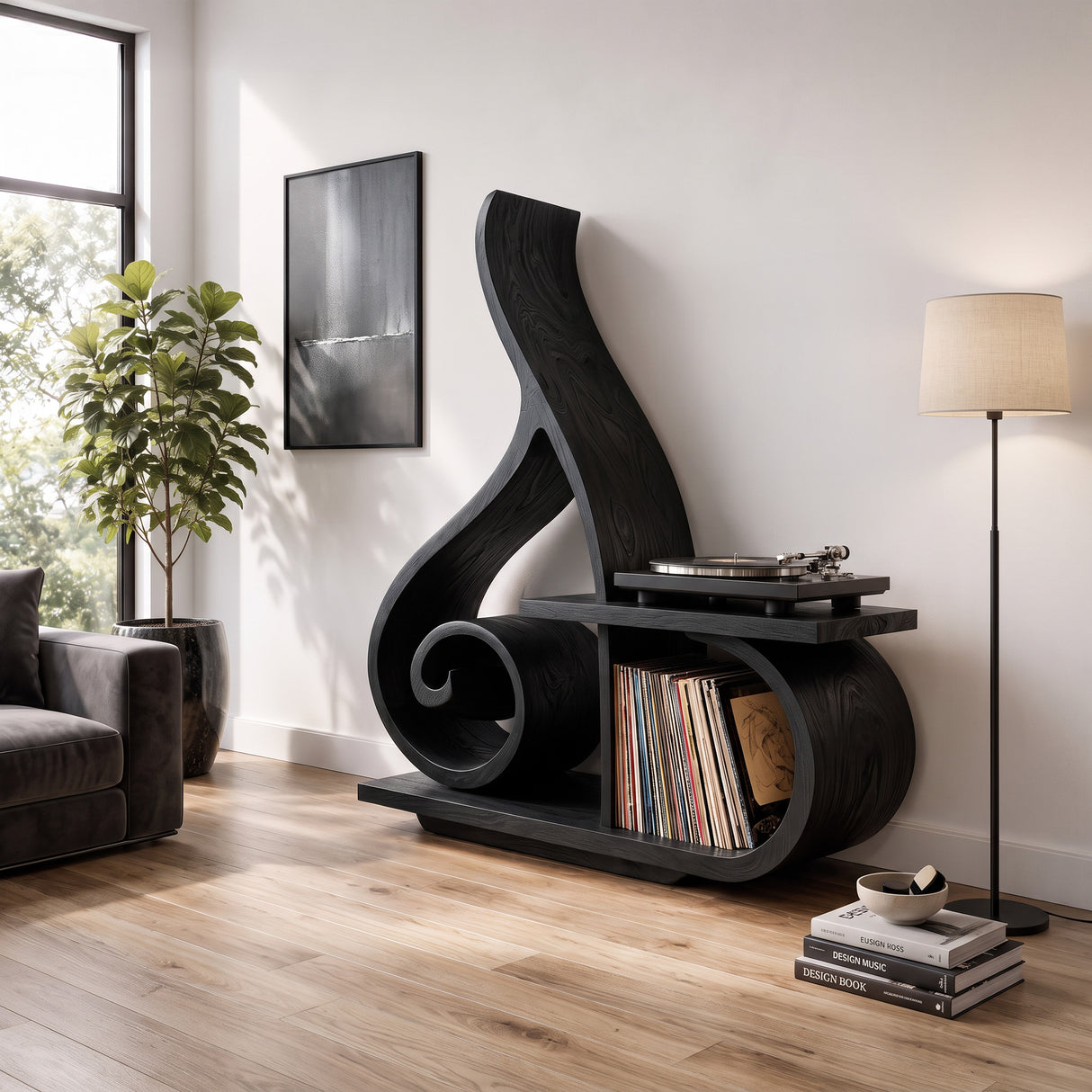 Contemporary Sculptural Wooden Record Player Stand For Living Room