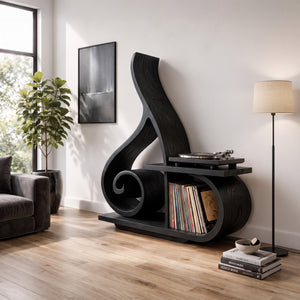Contemporary Sculptural Wooden Record Player Stand For Living Room