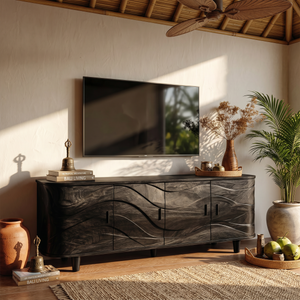 Handcrafted Wave Wood TV Stand For Media Room
