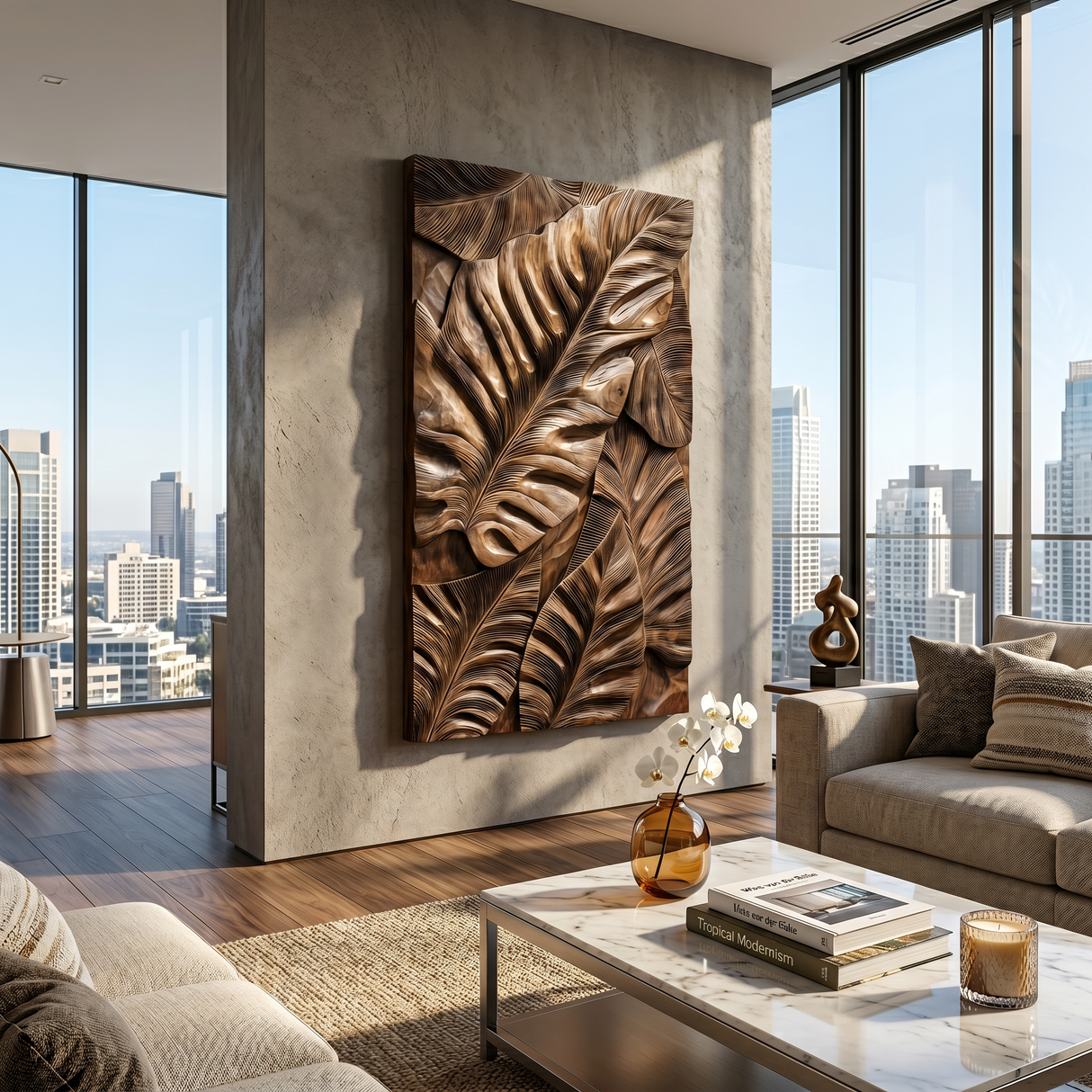Industrial Wall Art With Leaf Relief Design For Entryway