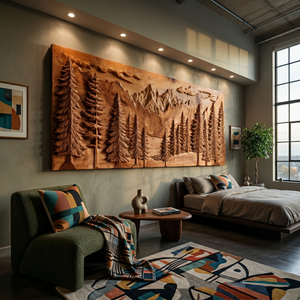 Luxury Carved Pine Forest Wood Wall Art Lodge Interior Decor