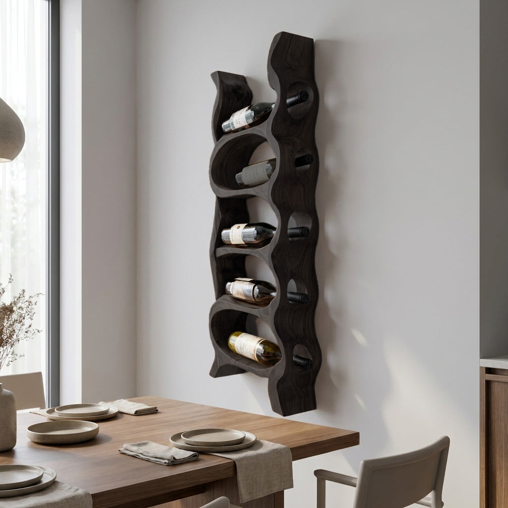 Organic Natural Wood Wine Rack For Kitchen Wall Storage