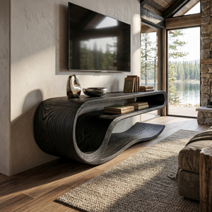 Organic Curved Media Console For Lake House Living Room
