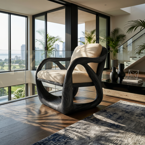 Sculpted Walnut Lounge Chair in a Grand Luxury Living Space