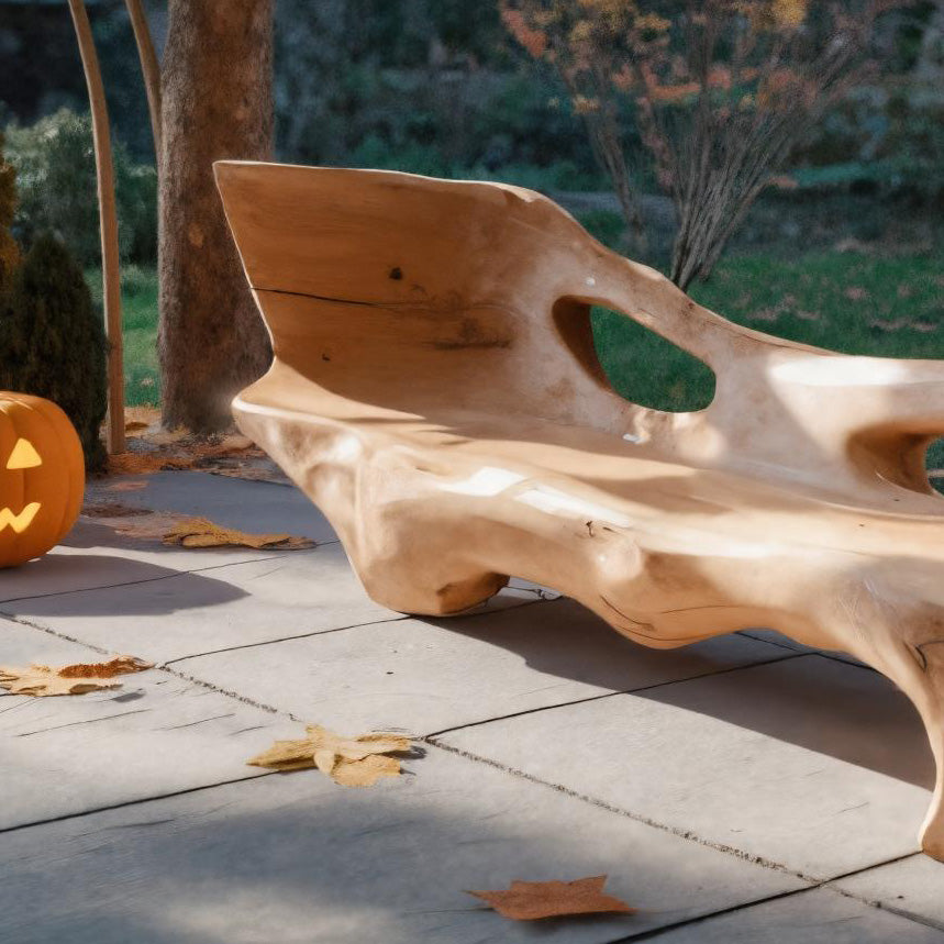 Artistic Halloween Live Edge Bench For Outdoor Or Entryway
