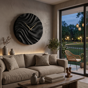 Organic Wood Wall Clock With Flowing Wave For Bedroom Interior