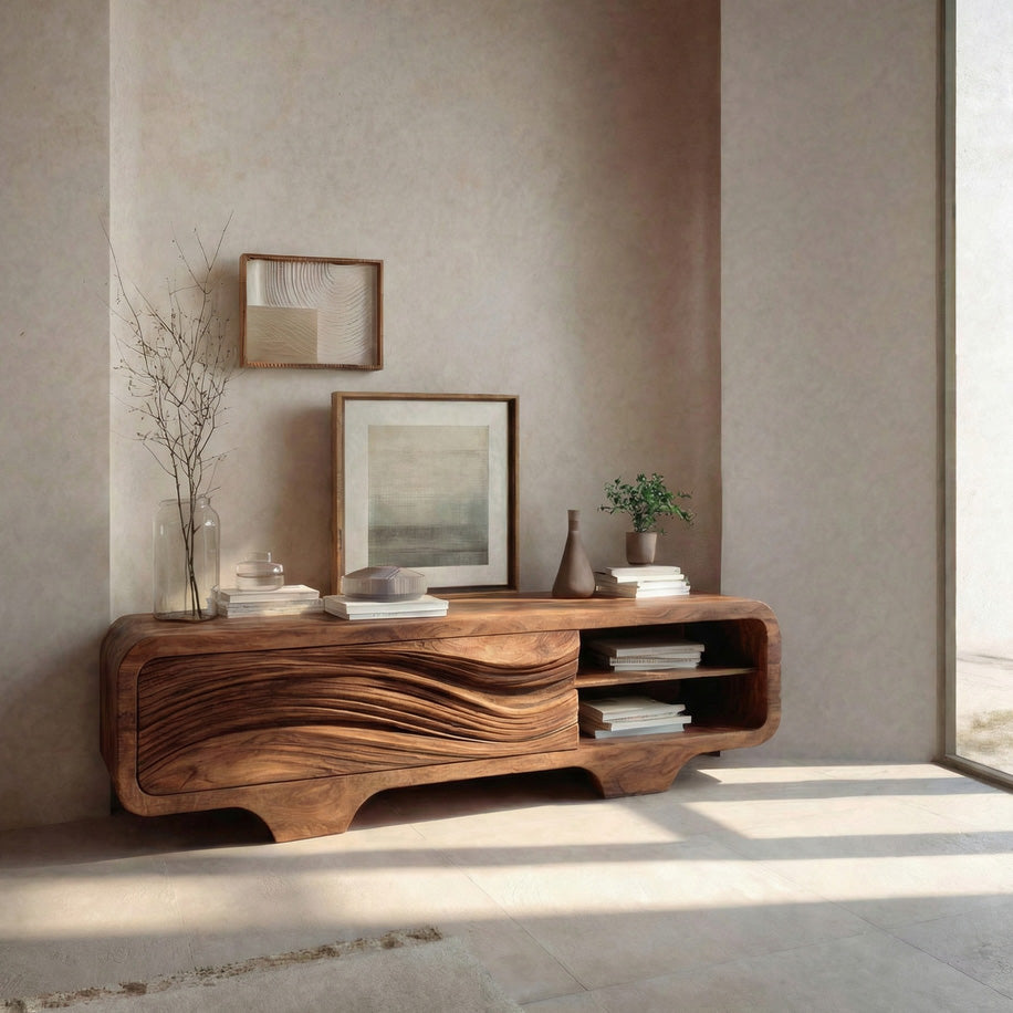 Contemporary Sculpted Low Sideboard For Living Room