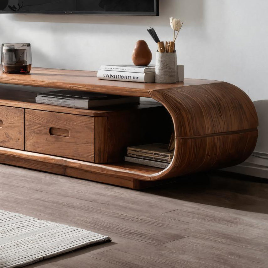 Modern Curved TV Stand With Drawer For Living Room