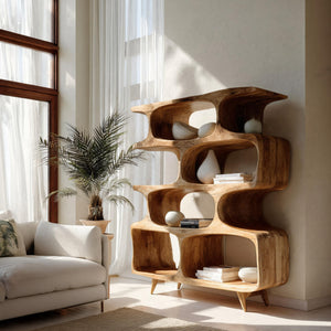 Modern Open Wooden Bookshelf For Beach House