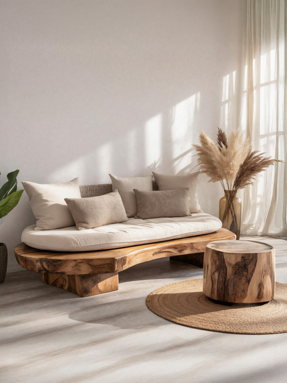 Modern Sofa With Organic Carved Base For Living Room