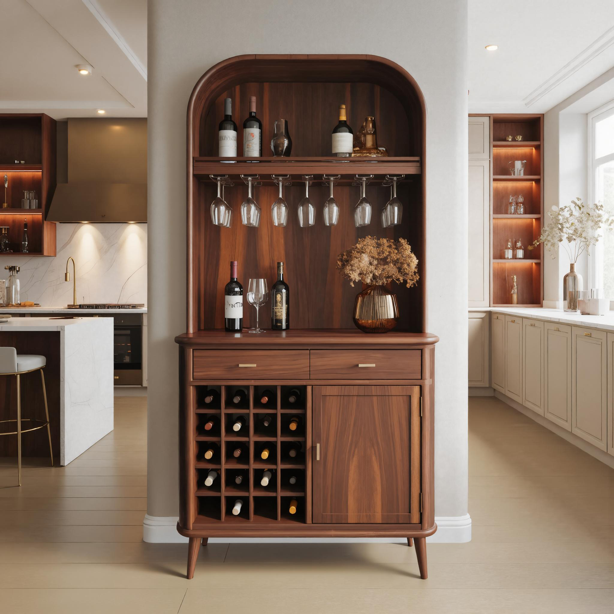 Mid Century Arched Wine Cabinet For Kitchen – ET Woodcrafts