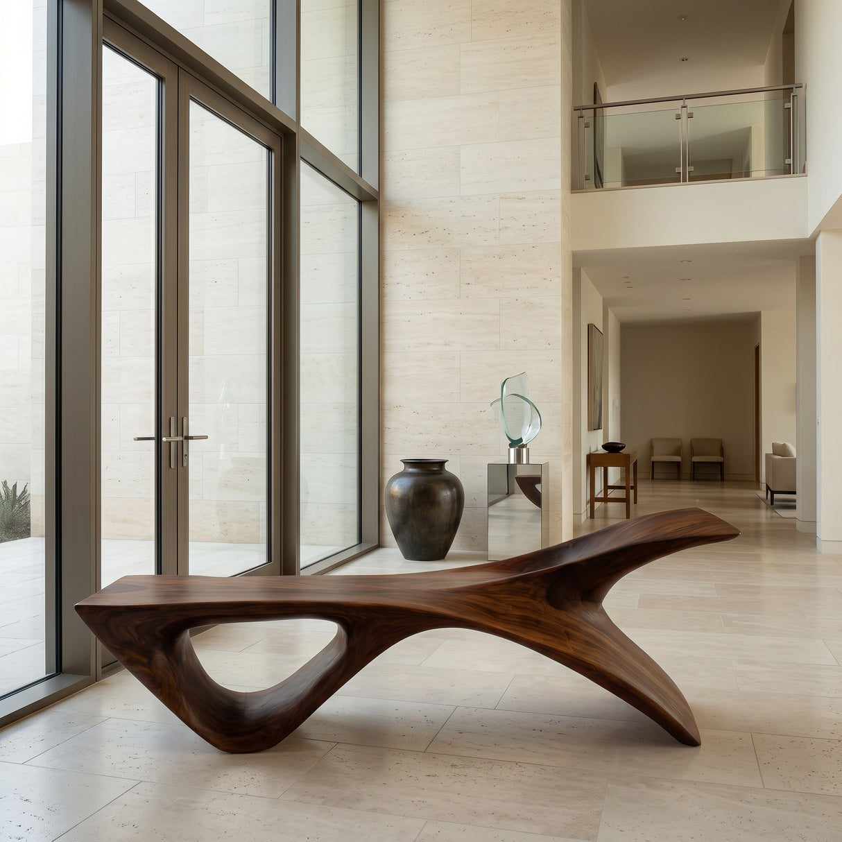 Organic Modern Sculptural Bench For Entryway