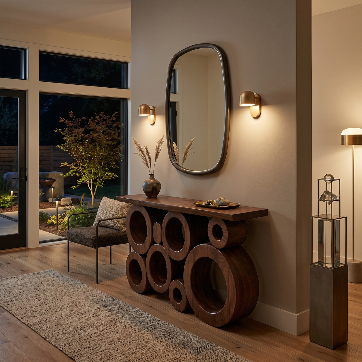 Wooden Console Table With Multiple Round Blocks Base For Hallway