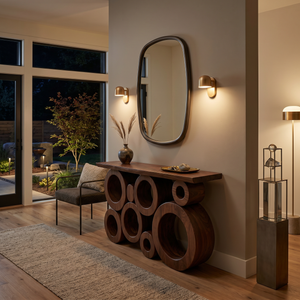 Wooden Console Table With Multiple Round Blocks Base For Hallway