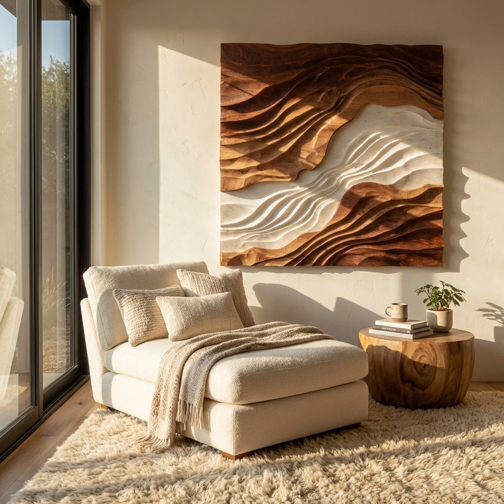 Contemporary Sculptural Wave Wall Art For Living Room