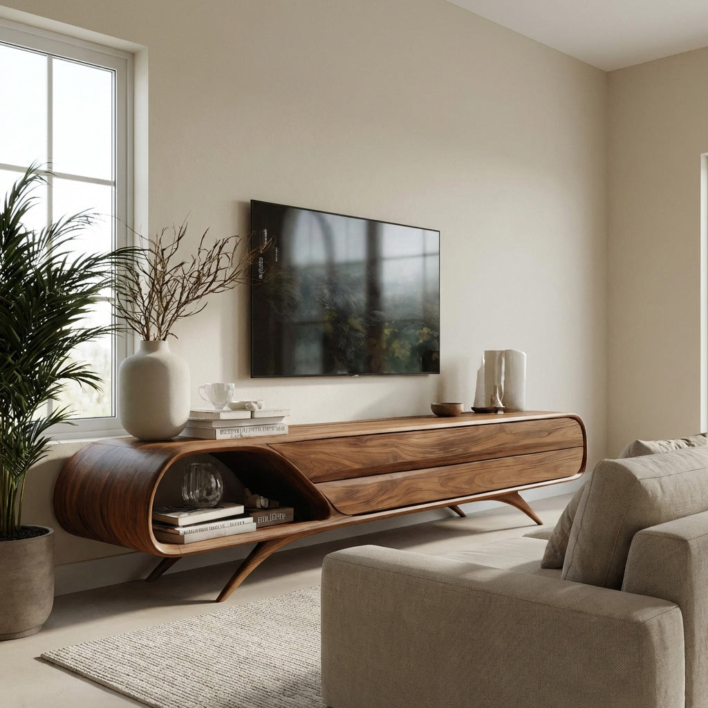 Mid Century Modern Wood TV Console For Living Room