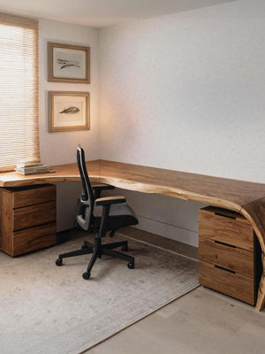 Minimalist Live Edge L Shaped Desk With Drawers For Workspace