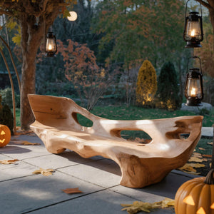 Artistic Halloween Live Edge Bench For Outdoor Or Entryway