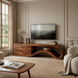 Modern Curved Wooden TV Stand For Living Area